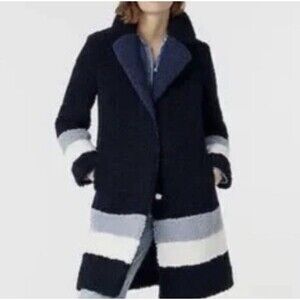 J CREW Colorblock Ariana Sherpa Teddy Coat Small Navy Blue AQ410 &298